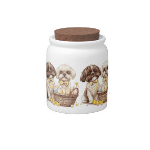 Easter Shih Tzu Dogs Candy Jar
