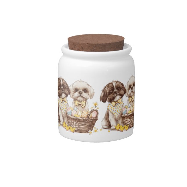 Easter Shih Tzu Dogs Candy Jar (Front)