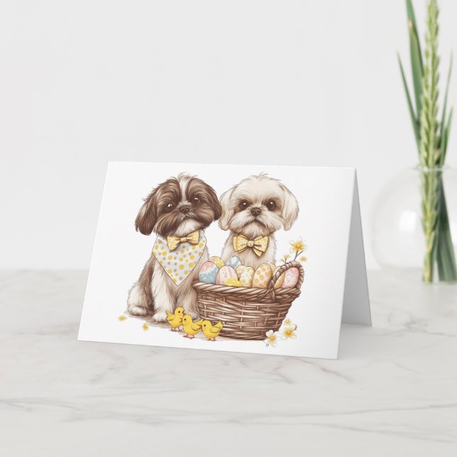 Easter Shih Tzu Dogs Holiday Card (Front)