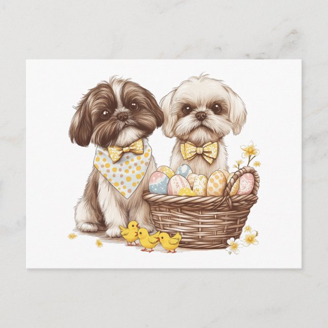 Easter Shih Tzu Dogs Holiday Postcard (Front)