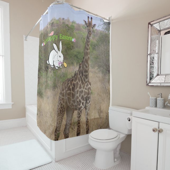 Easter Shower Curtain Giraffe (In Situ)