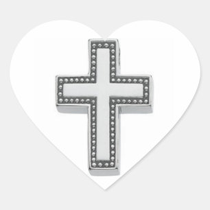 Easter/Silver Christian Cross Heart Sticker