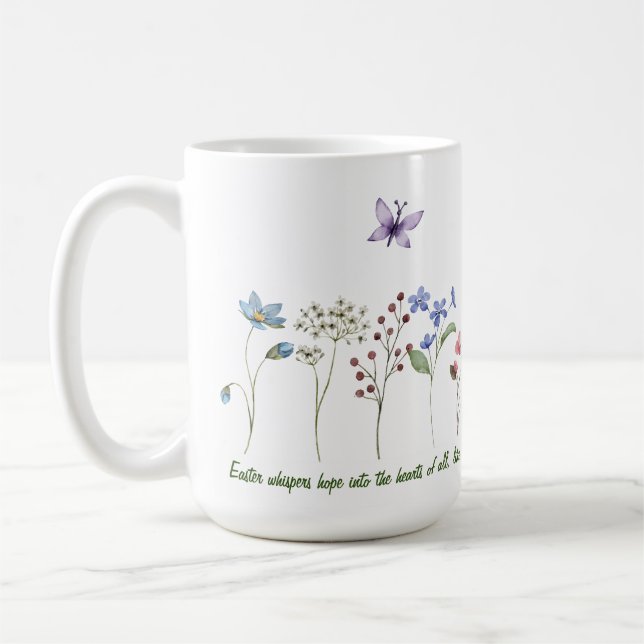 Easter simple watercolor wildflowers butterflies coffee mug (Left)