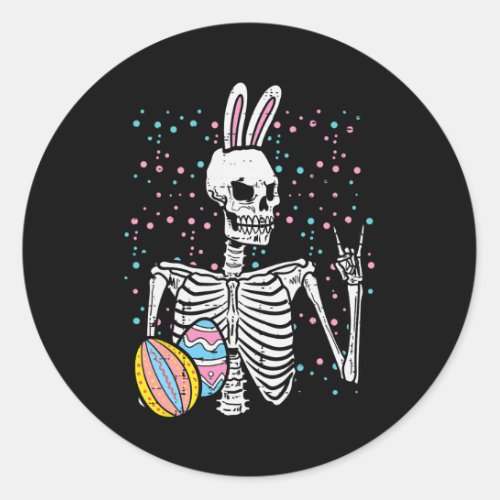 Easter Skeleton Bunny Rock Hand Rocker Boys Kids M Classic Round Sticker