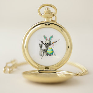 Easter Skeleton Bunny Rock Hand Rocker Boys Kids M Pocket Watch