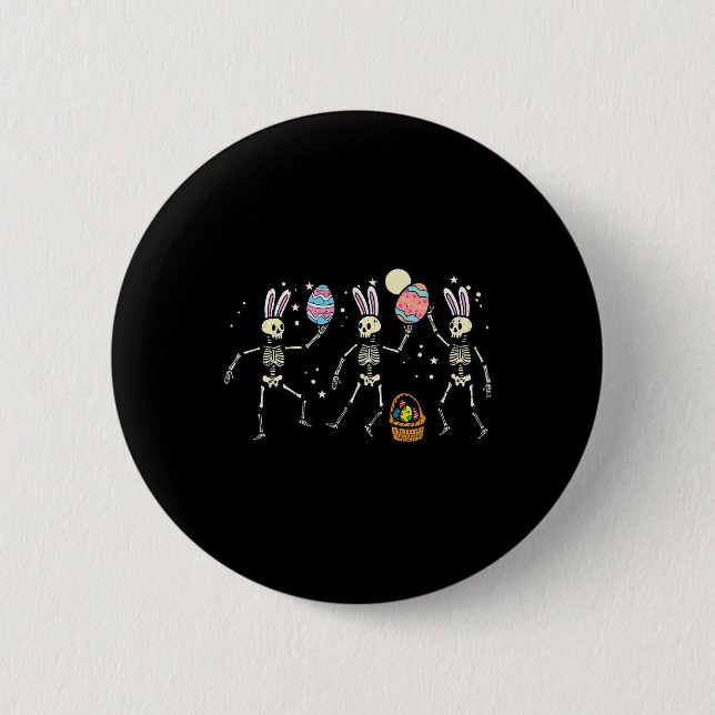 Easter Skeletons Dancing Eggs Funny Bones Men Wome Button (Front)