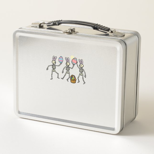 Easter Skeletons Dancing Eggs Funny Bones Men Wome Metal Lunch Box (Front)