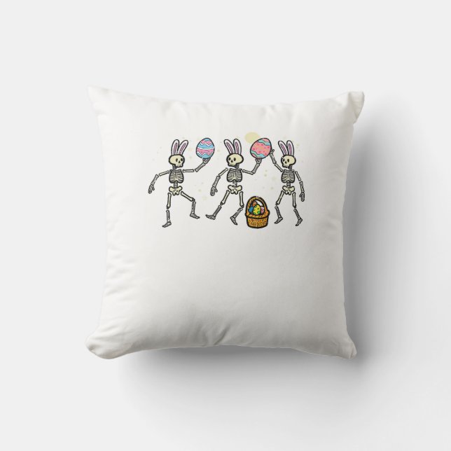 Easter Skeletons Dancing Eggs Funny Bones Men Wome Throw Pillow (Front)