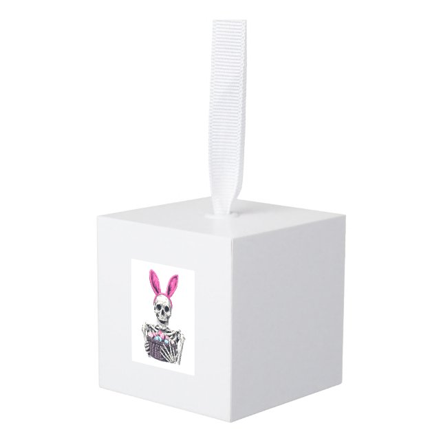 Easter Skull � Funny Bunny Skeleton Cube Ornament (Front Angled)