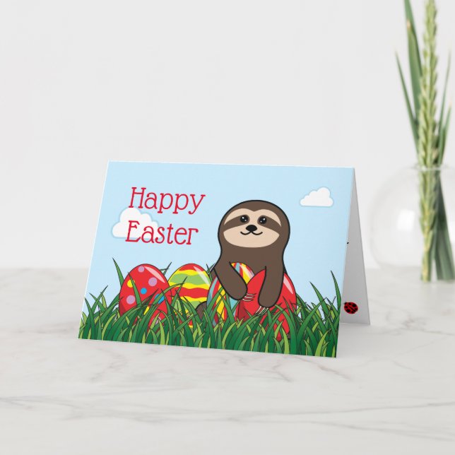 Easter Sloth & Eggs Happy Easter Holiday Card (Front)