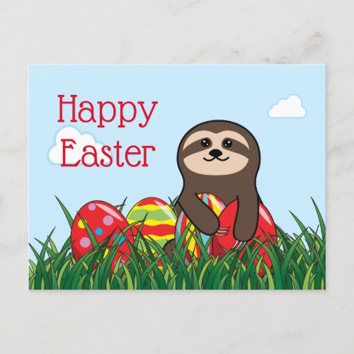 Easter Sloth  Eggs Happy Easter Holiday Postcard
