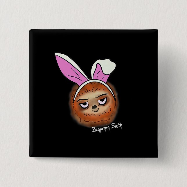 Easter Sloth With Bunny Ears Premium Button (Front)