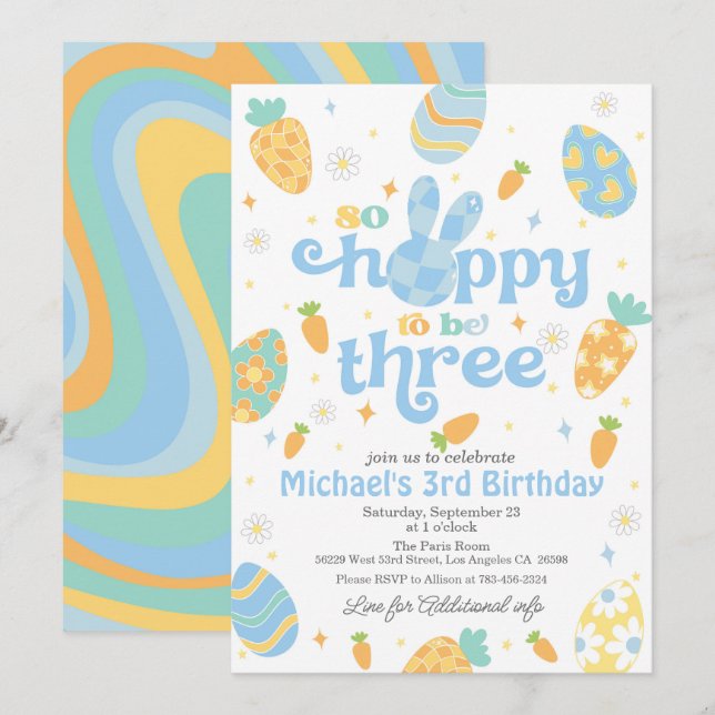 Easter So Hoppy to Be Three Boy Birthday Invitation (Front/Back)