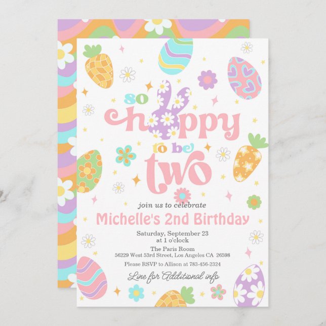 Easter So Hoppy to Be Two Birthday Invitation (Front/Back)