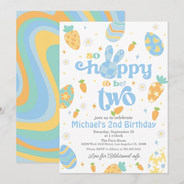 Easter So Hoppy to Be Two Boy Birthday Invitation (Front/Back)