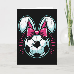 Easter Soccer Ball Bunny Ears Bow Cute Boys Girls Card