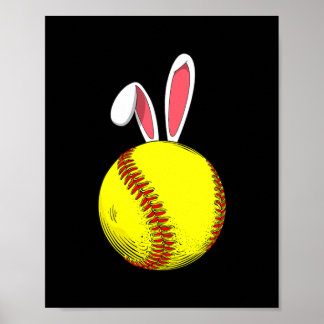 Easter Softball Bunny Rabbit Ears For Mom Kids Poster