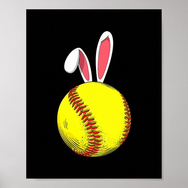 Easter Softball Bunny Rabbit Ears For Mom Kids Poster (Front)