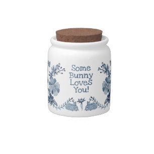 Easter Some Bunny Loves You Blue & White Rabbit Candy Jar