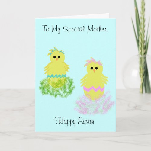 Easter Special Mother Yellow Pink Blue Chicks Holiday Card