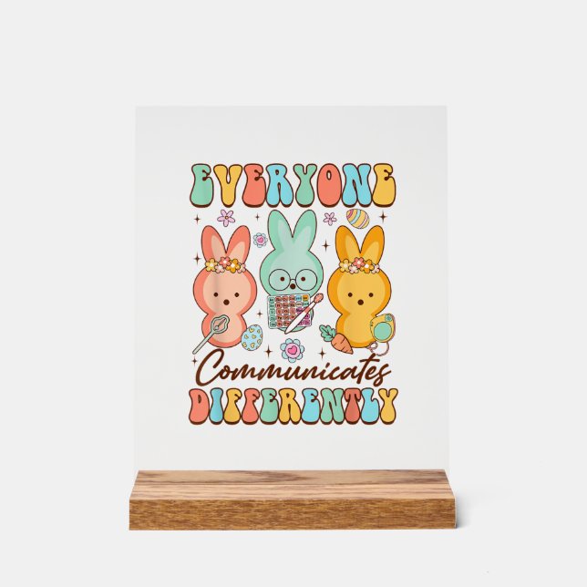Easter Speech Therapy SLP Everyone Communicates Di Acrylic Sign (Front)