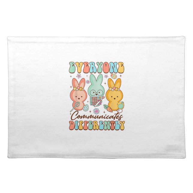 Easter Speech Therapy SLP Everyone Communicates Di Cloth Placemat (Front)