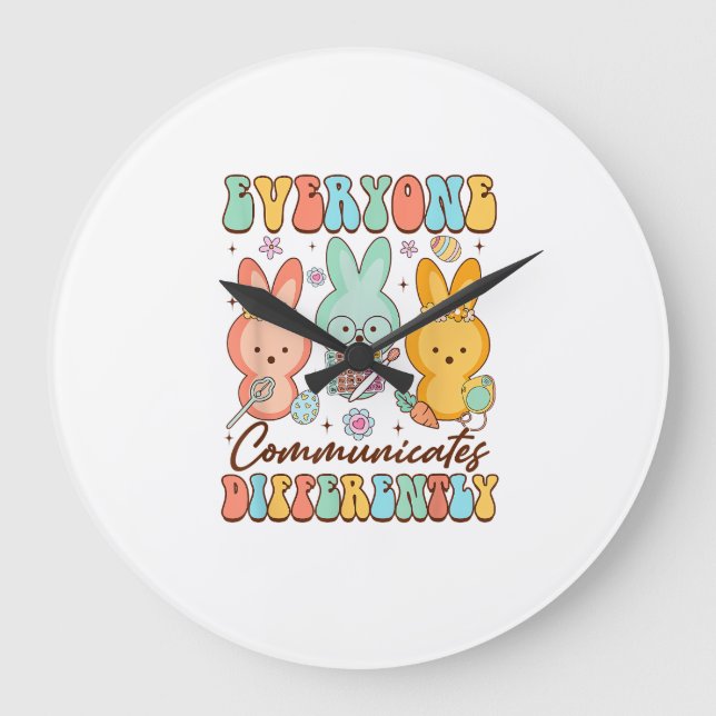 Easter Speech Therapy SLP Everyone Communicates Di Large Clock (Front)