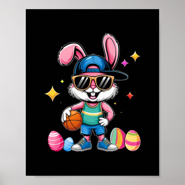 Easter Sport Happy Easter Bunny Playing Sketll Kid Poster (Front)