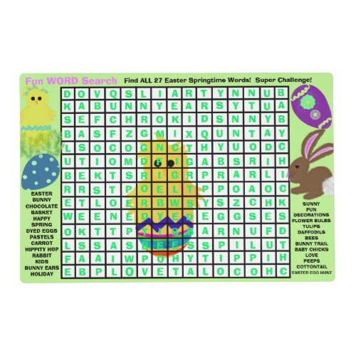 Easter Spring 27 Word Search Reversible Games Placemat