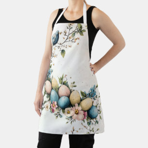 Easter Spring Birds Pastel Eggs Watercolor Floral Apron