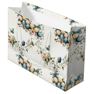 Easter Spring Birds Pastel Eggs Watercolor Floral Large Gift Bag
