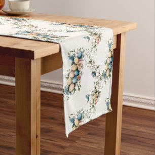 Easter Spring Birds Pastel Eggs Watercolor Floral Long Table Runner