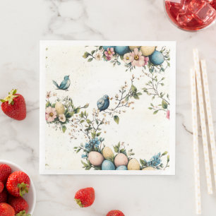 Easter Spring Birds Pastel Eggs Watercolor Floral Paper Dinner Napkins