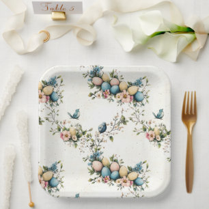Easter Spring Birds Pastel Eggs Watercolor Floral Paper Plates