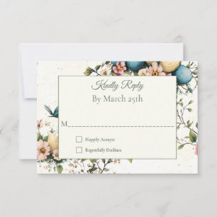Easter Spring Birds Pastel Eggs Watercolor Floral RSVP Card