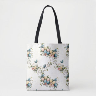 Easter Spring Birds Pastel Eggs Watercolor Floral Tote Bag