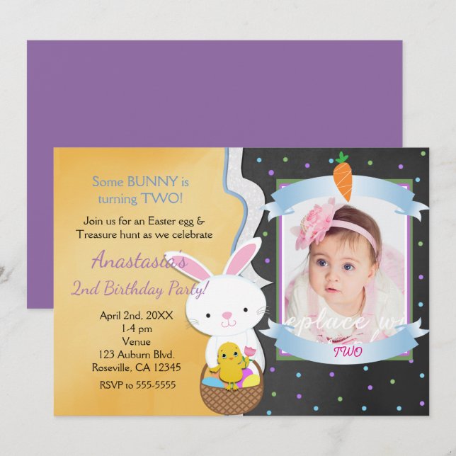 Easter Spring Birthday Party Photo Invitations (Front/Back)