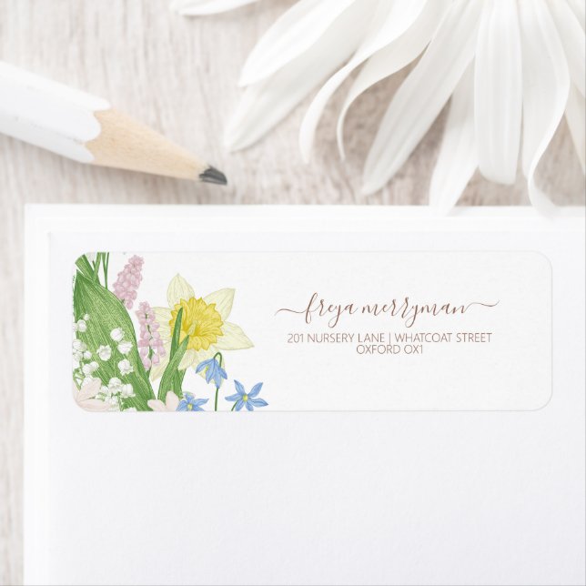 Easter Spring Blooms Floral Baby Shower Address Label (Insitu)
