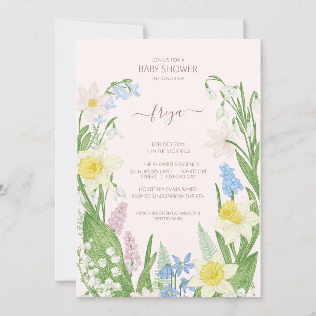 Easter Spring Blooms Floral Baby Shower Invitation (Front)