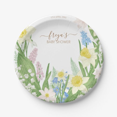 Easter Spring Blooms Floral Baby Shower Paper Plates