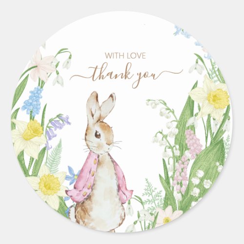 Easter Spring Blooms Peter the Rabbit Baby Shower Classic Round Sticker