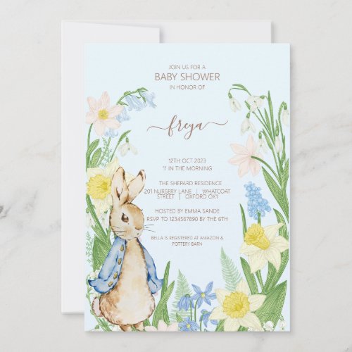 Easter Spring Blooms Peter the Rabbit Baby Shower Invitation
