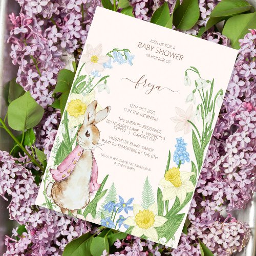 Easter Spring Blooms Peter the Rabbit Baby Shower Invitation