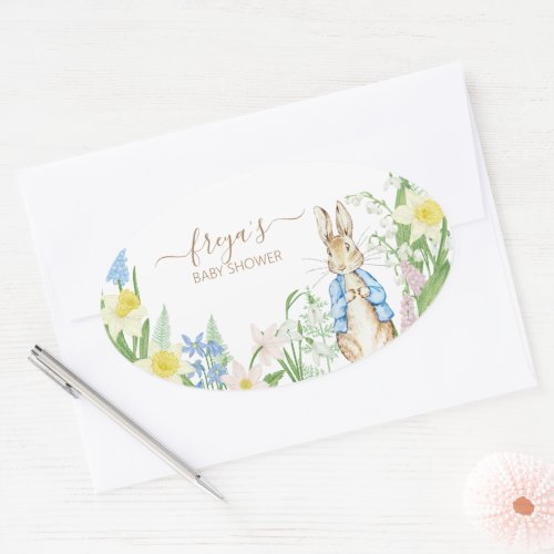 Easter Spring Blooms Peter the Rabbit Baby Shower Oval Sticker