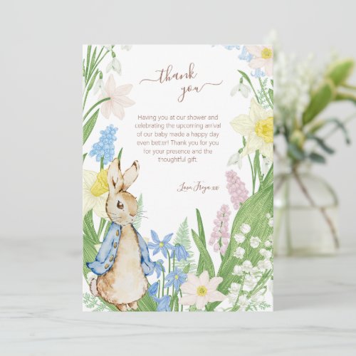 Easter Spring Blooms Peter the Rabbit Baby Shower Thank You Card