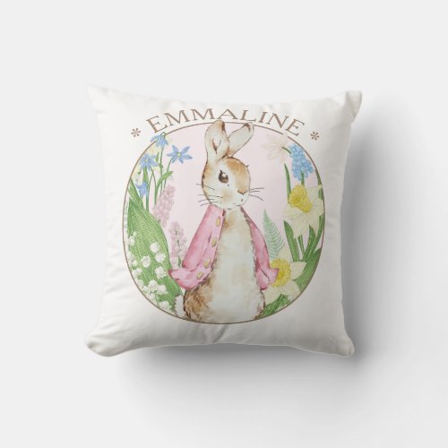 Easter Spring Blooms Peter the Rabbit Baby Shower Throw Pillow