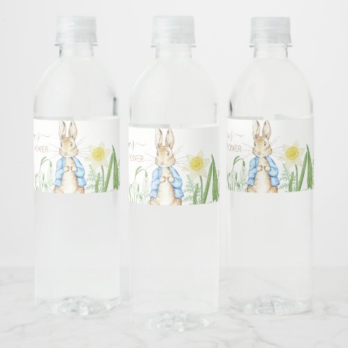 Easter Spring Blooms Peter the Rabbit Baby Shower Water Bottle Label