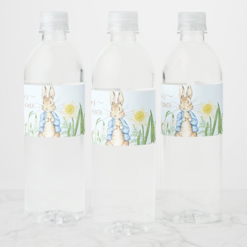 Easter Spring Blooms Peter the Rabbit Baby Shower Water Bottle Label