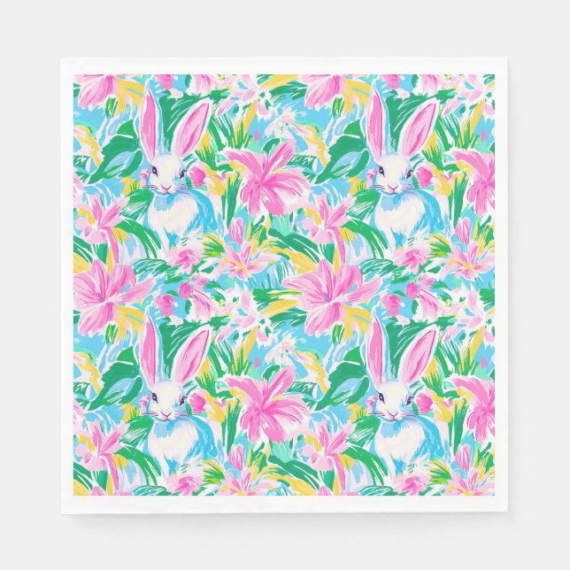 Easter Spring Bunnies Flowers Preppy Napkins (Front)