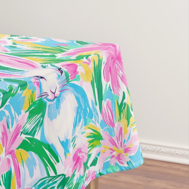 Easter Spring Bunnies Flowers Preppy  Tablecloth (In Situ)